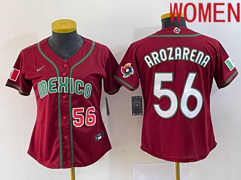 Women 2023 World Cub Mexico #56 Arozarena Red Nike MLB Jersey3